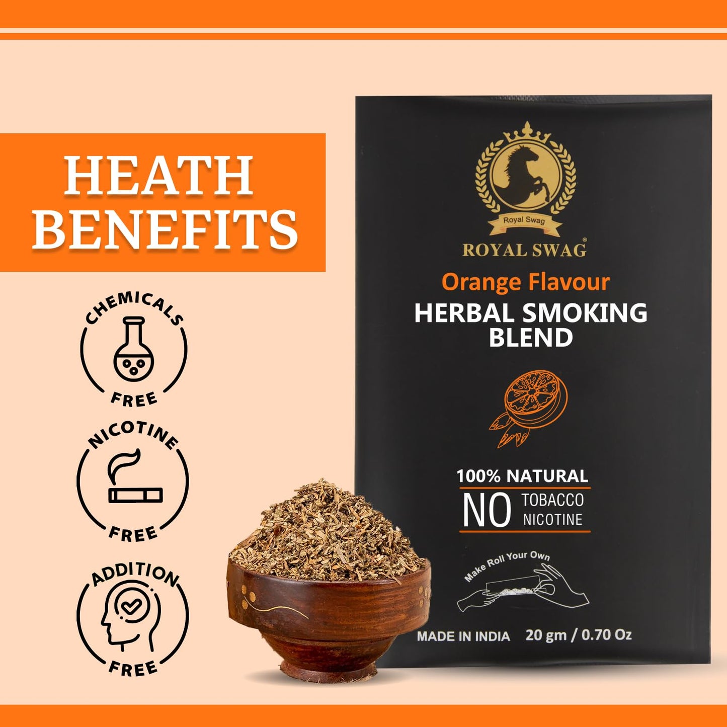 100% Nicotine & Tobacco Free Smoking Mixture(20 gram) | Orange Flavor