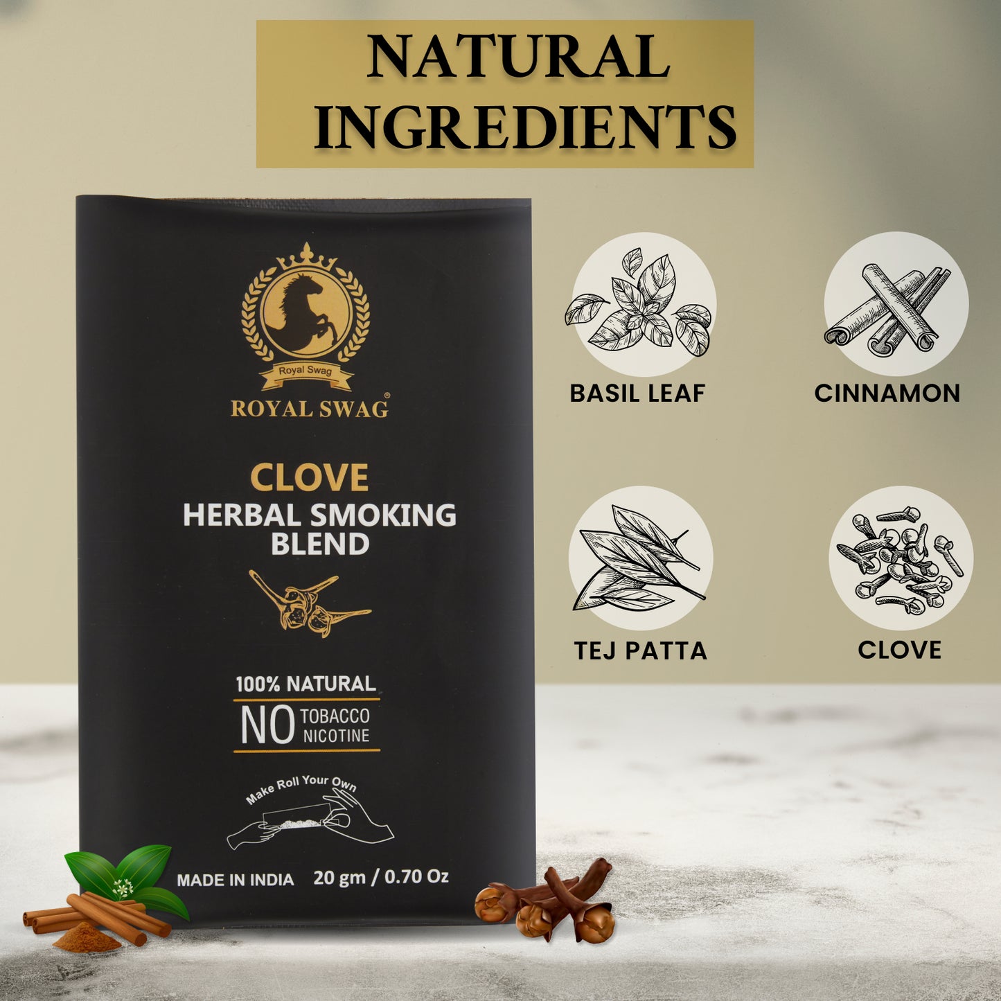 100% Tobacco & Nicotine Free Smoking Mixture Blend (20 gram) Clove Flavour