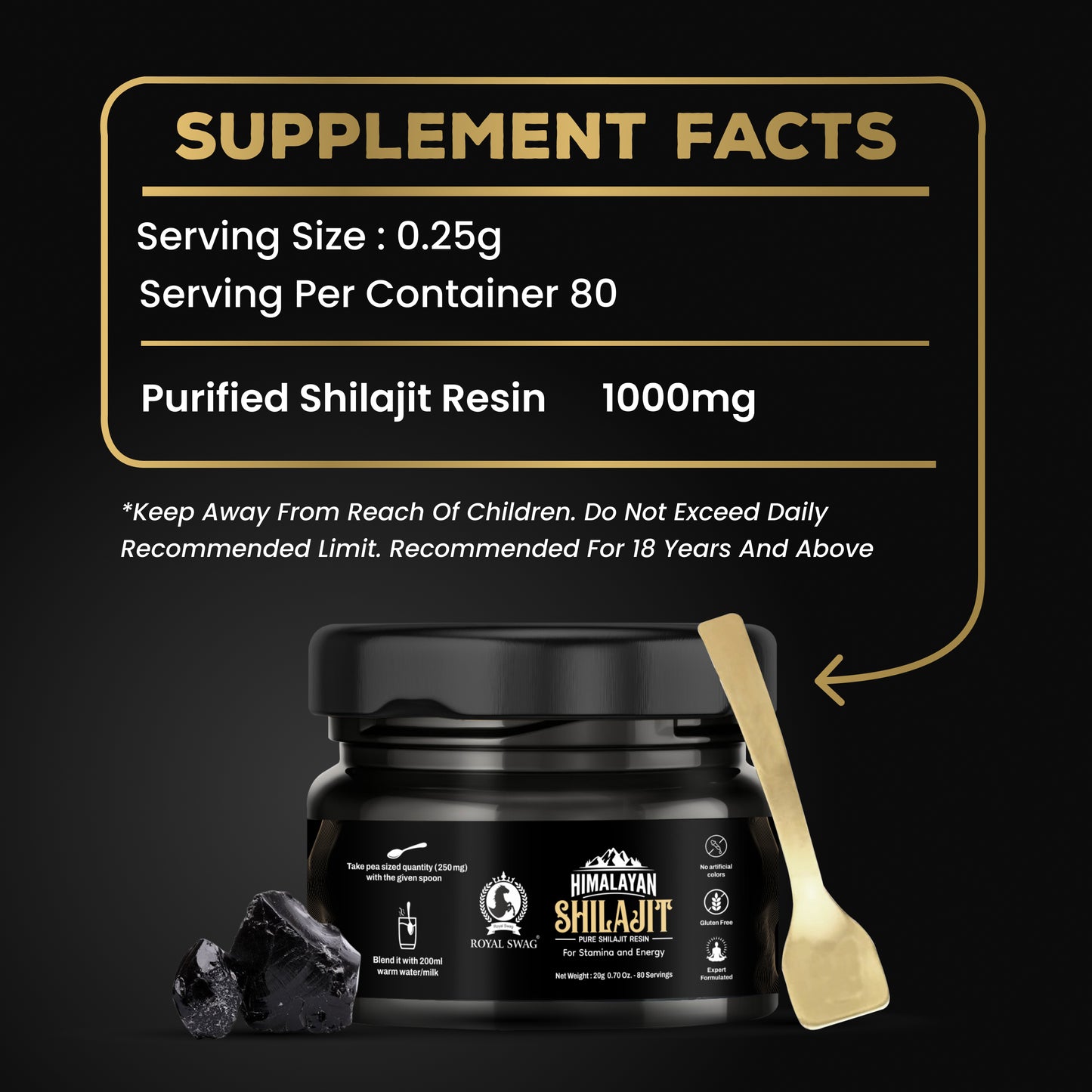 Pure Himalayan Shilajit Resin For Men and Women With 1 Serving Spoon 20 gram / 0.07 oz
