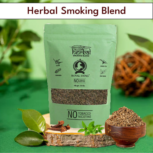 Tobacco & Nicotine Free Herbal Smoking Blend + Wooden Steel Pipe - (3.5 Oz/ 100G)