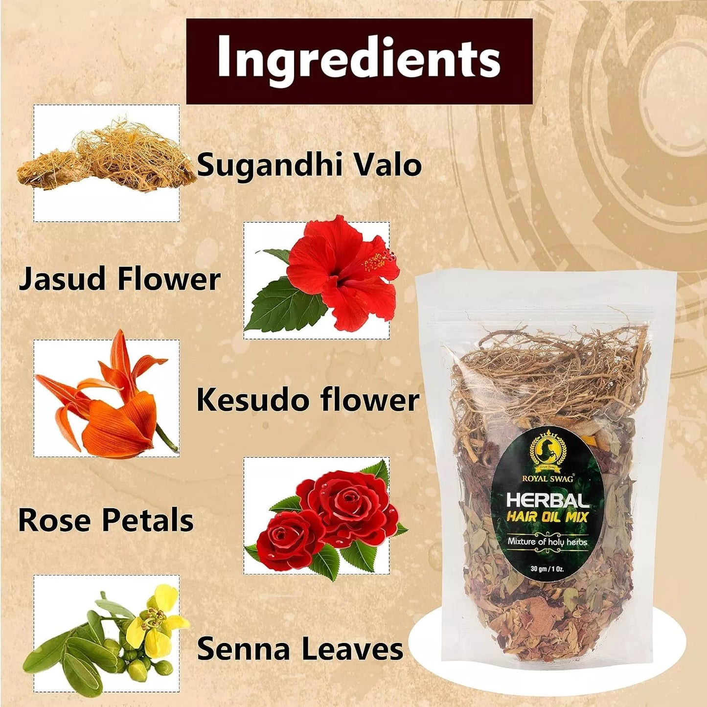 Herbal Hair Oil Mix of Vital Herbs Dried Hair Oil Mixture Essential Herbs for Thick Long Hair (30 gram) for Hair Nourishment (Pack Of 2)