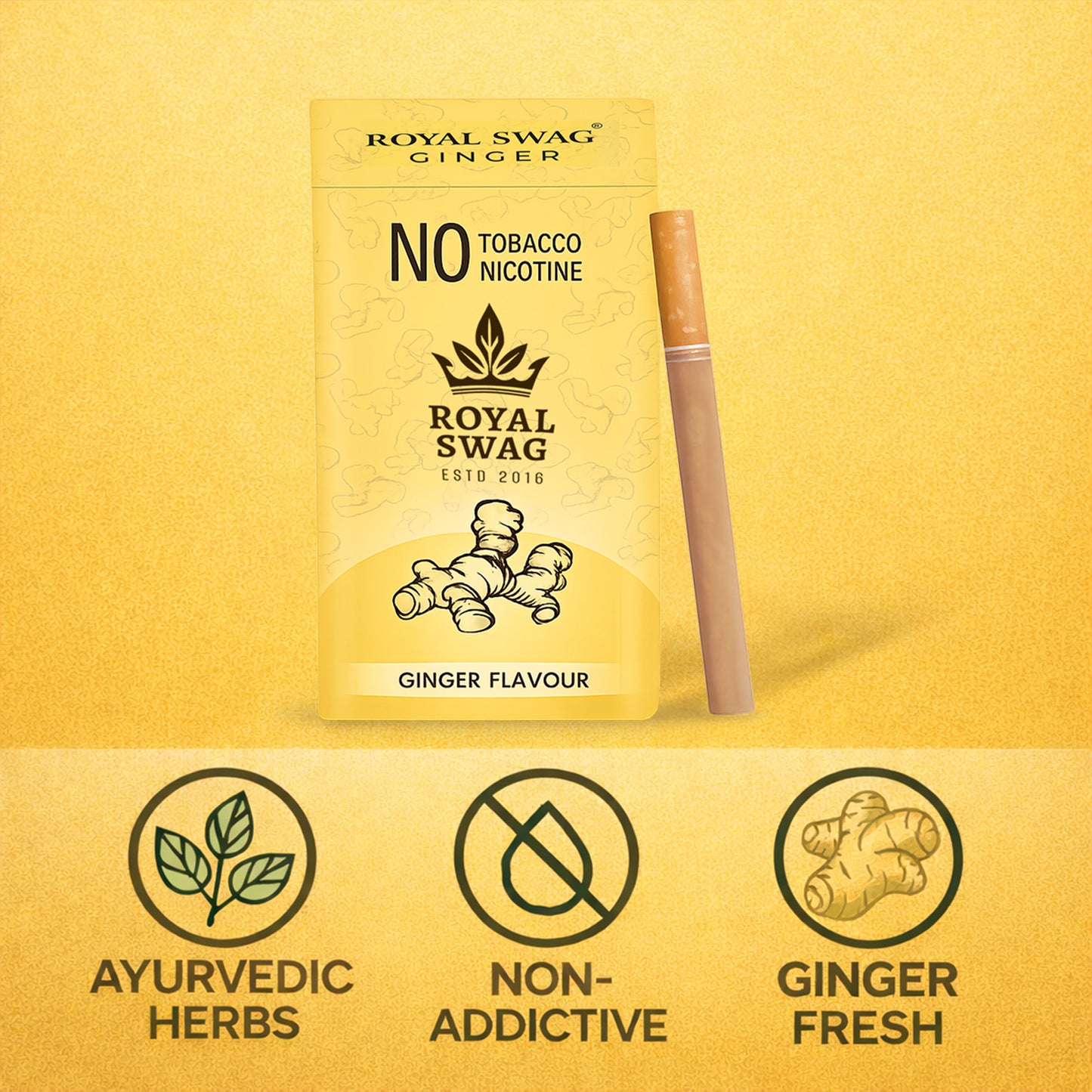 Natural Herbal Cigarettes Ginger Flavour(10 Sticks) 100% Tobacco-Free and Nicotine