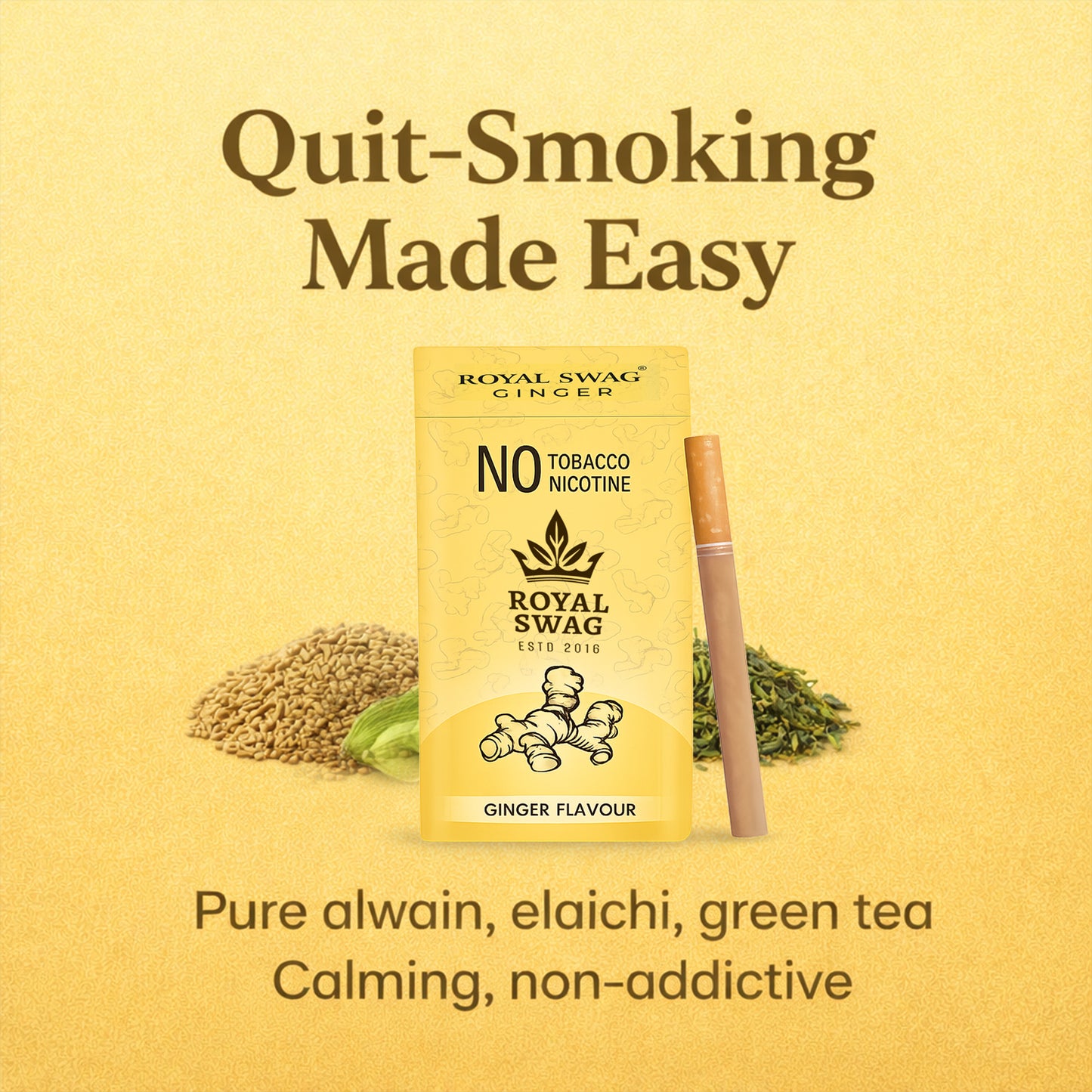 Natural Herbal Cigarettes Ginger Flavour(10 Sticks) 100% Tobacco-Free and Nicotine