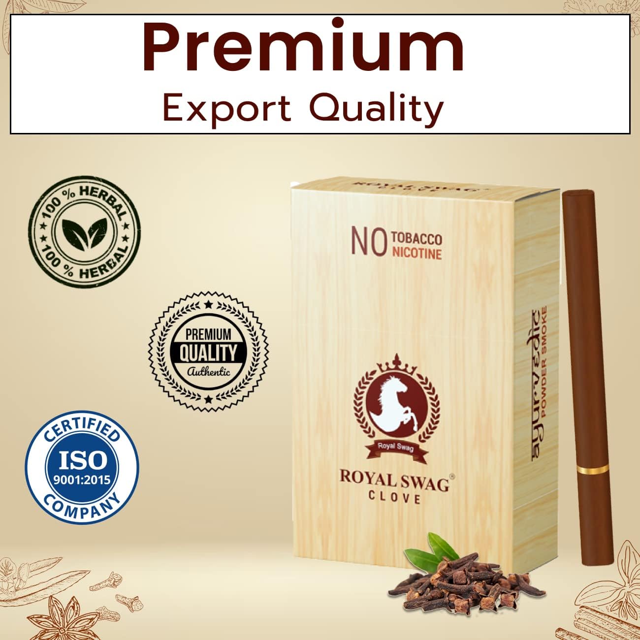 Ayurvedic & Herbal Cigarette, Clove Smoke Nicotine Free & Tobacco Free Cigarettes - (100 Sticks)