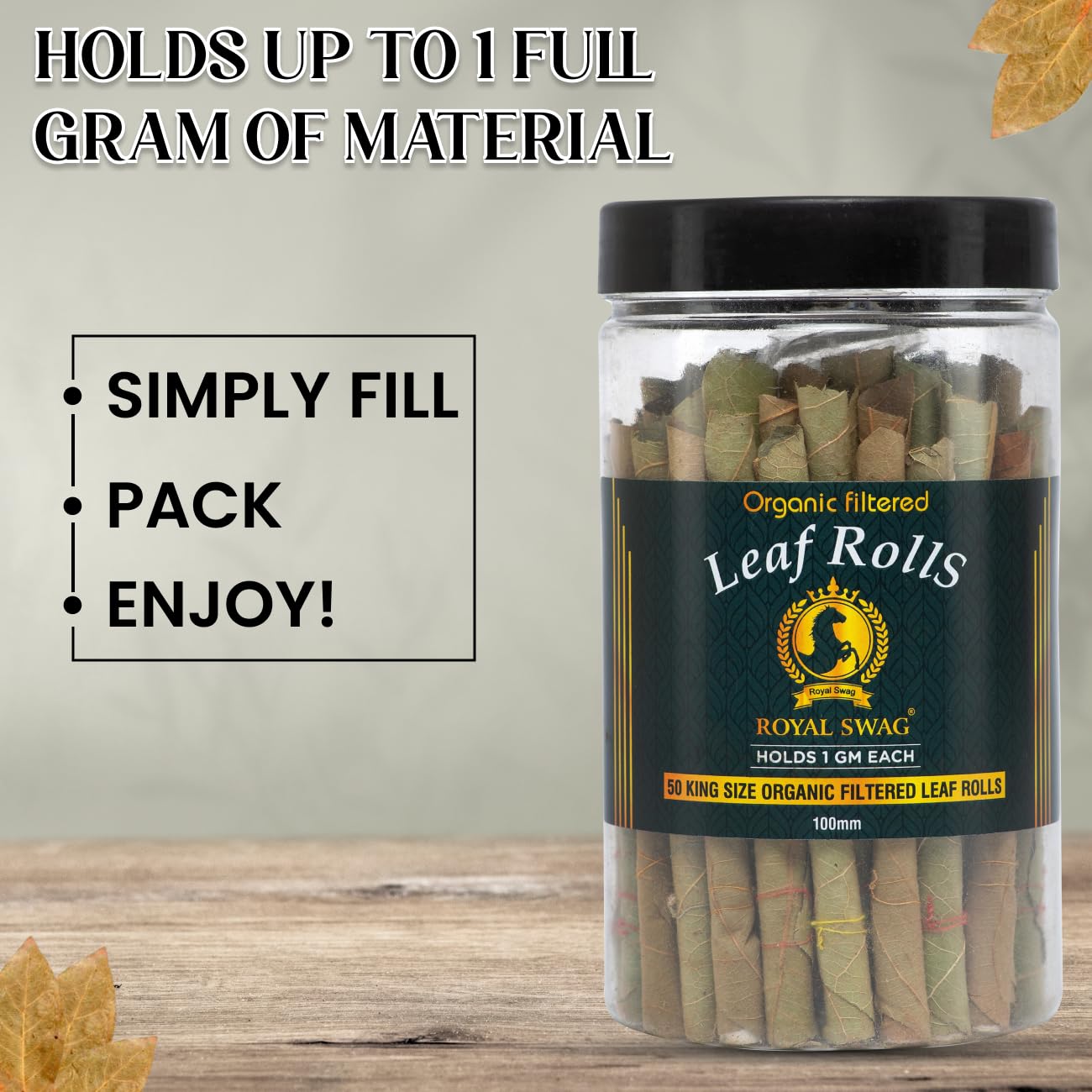 Natural Tendu Leaves Ready To Use Leaf Roll Cones With Filter(Jar Of 50 Rolls)