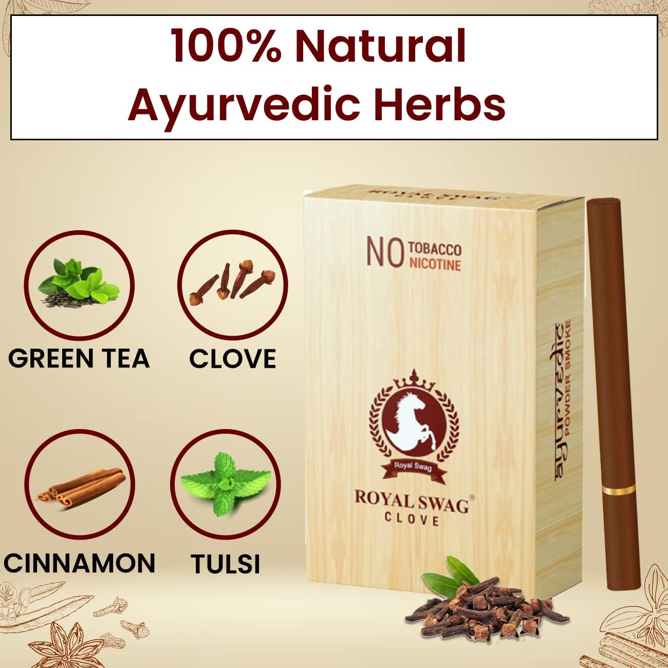 Ayurvedic & Herbal Cigarette, Clove Smoke Nicotine Free & Tobacco Free Cigarettes - (100 Sticks)