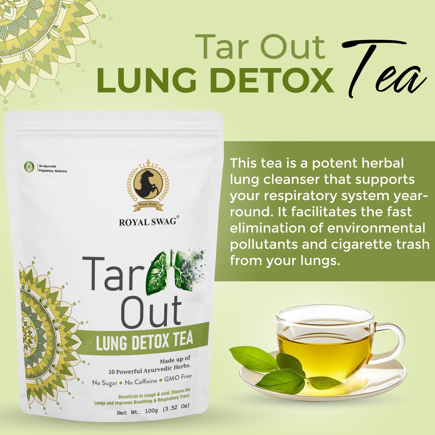 Combo Pack of Tar Out Lung Detox Tea 100g(3.52 oz), 60 Tablets and Syrup(200 ml)