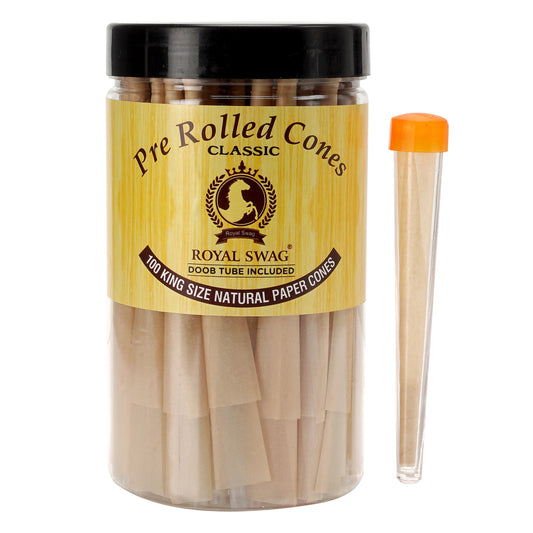 Pre Roll Cones With 1 Filter Tip Natural, GMO-Free and Gluten-Free (Jar Of 100 Pieces)