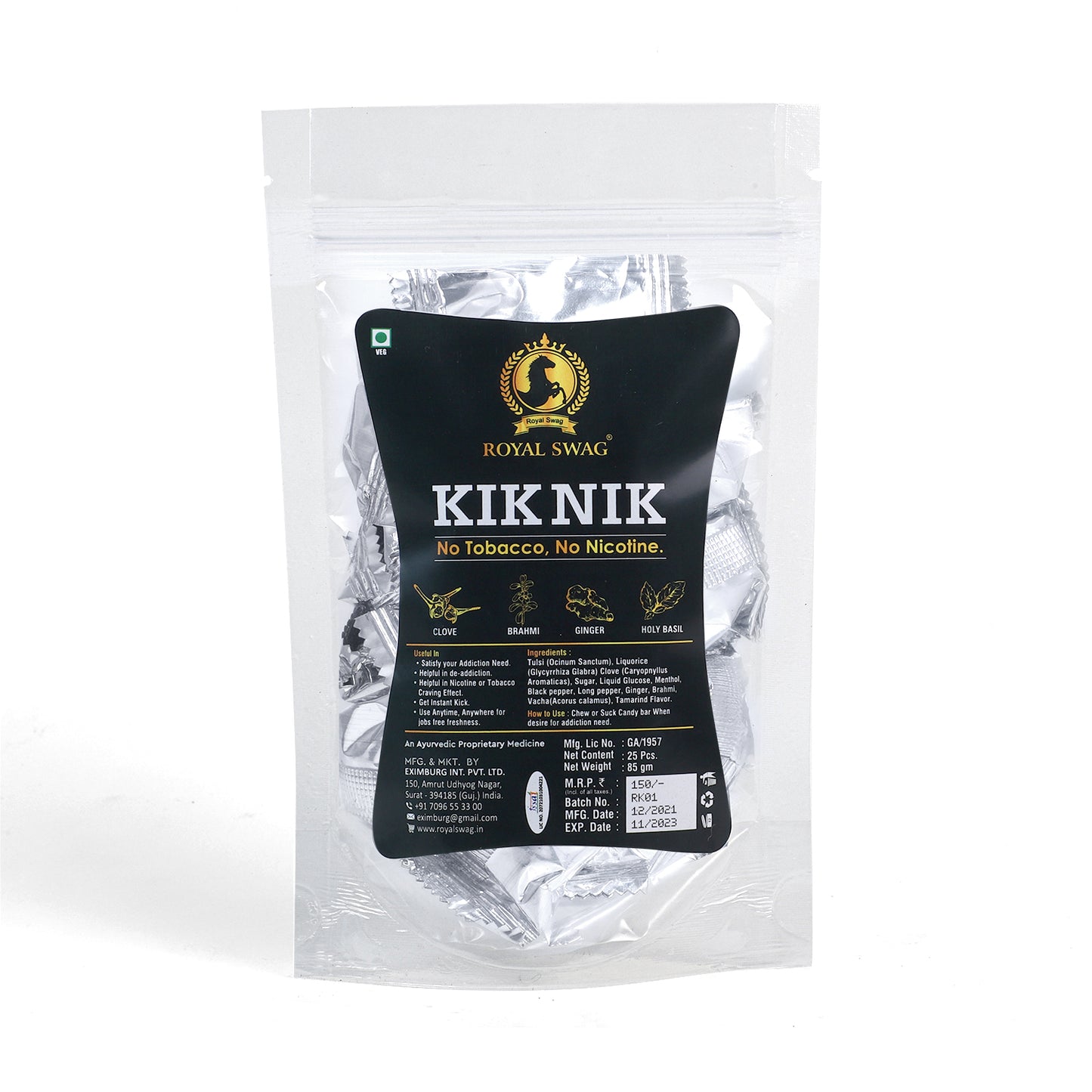 Ayurvedic & Herbal Keek NiK Nicotine Free 25 Candy (Pack of 1) | 85 gram